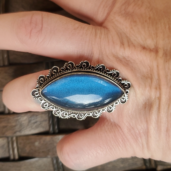 New Huge Dichoric Glass Antique Design 925 Silver Ring. - Picture 7 of 16